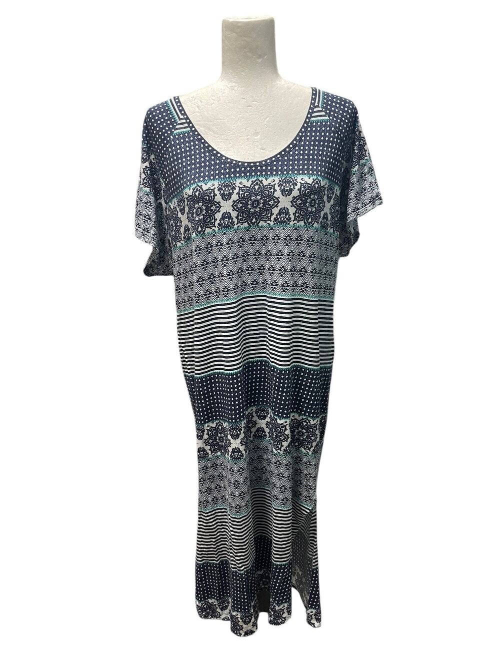 Seafolly Australia T Shirt Midi Dress Beach Stretchy Size Medium Blue Round Neck